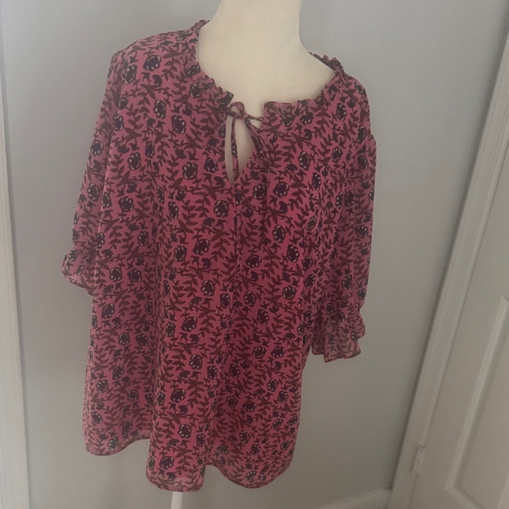J. Crew Pink and Black Floral Blouse